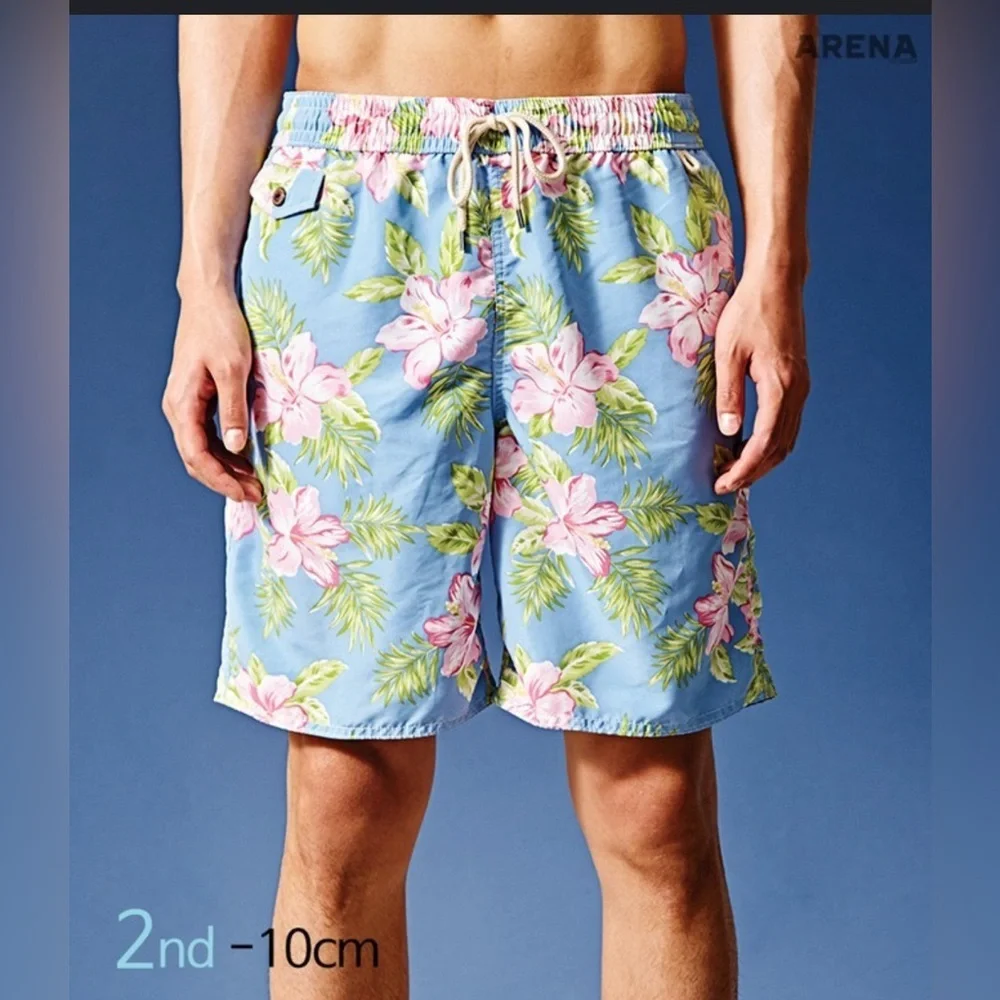 Polo Ralph Lauren Men Swim Trunks Tropical Hawaiian Floral Blue Size Medium